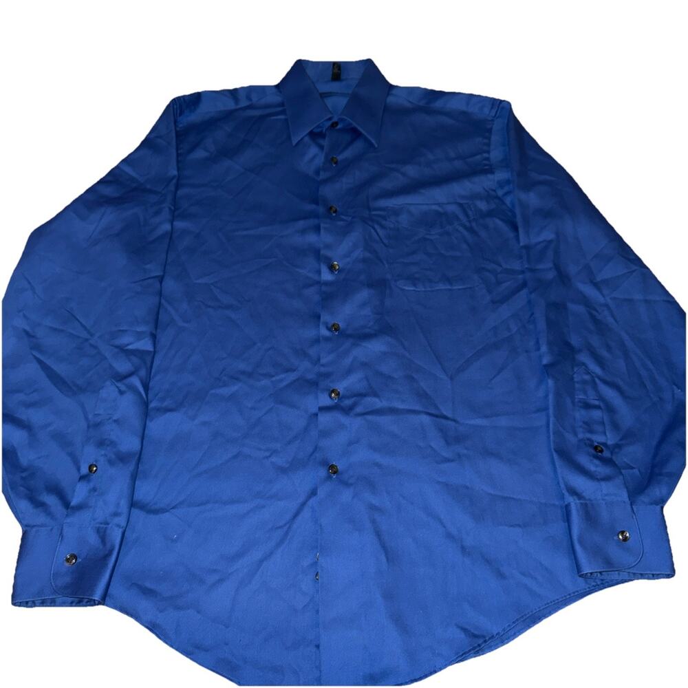Preowned Men’s Geoffrey Bean Fitted Dark Blue Cotton /Polyester Dress Shirt Sz L